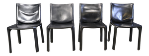 Black Leather Cab Dining Chairs from Mario Bellini, Italy, 1970s, Set of 4