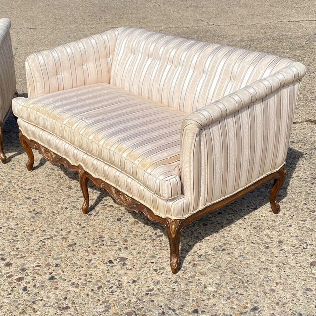 Mid 20th Century French Louis XV Provincial Style Upholstered Loveseat Sofa Settee - a Pair For Sale - Image 10 of 12