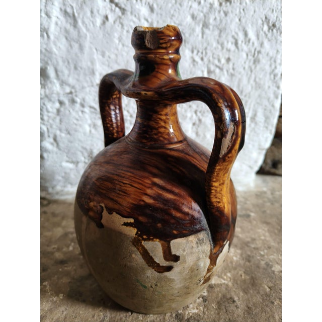 Enamelled Terracotta Jug with Double Handle For Sale - Image 5 of 7