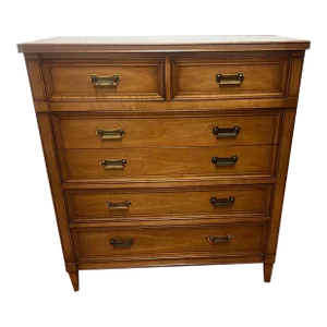 Mid 20th Century Drexel Furniture Neoclassical Style Cherry 6 Drawers Tallboy Chest Dresser
