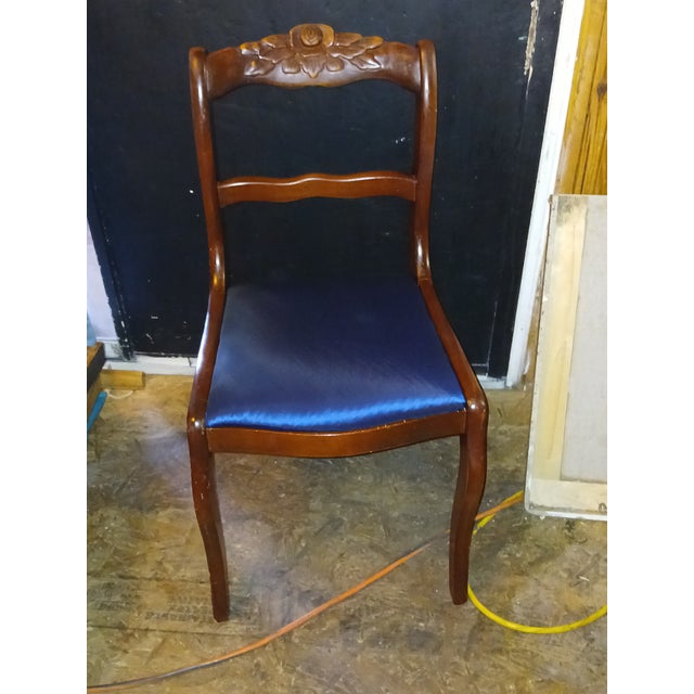 Wood Vintage Craftique Solid Mahogany Carved "Rose Back" Side Chair - Freshly Reupholstered For Sale - Image 7 of 10