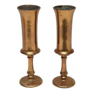 Pair of Vintage Arts and Crafts Style Copper Goblets / Bud Vases