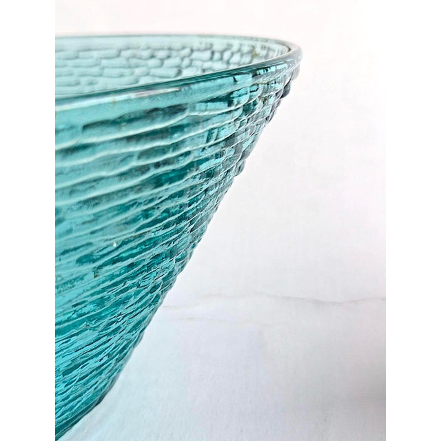 Vintage 1960s Anchor Hocking Aquamarine Lido Soreno Glass Serving Bowl For Sale - Image 9 of 11