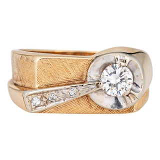 70s Vintage Diamond Shooting Star Ring Sz 5 Band 14k Gold Celestial Jewelry For Sale