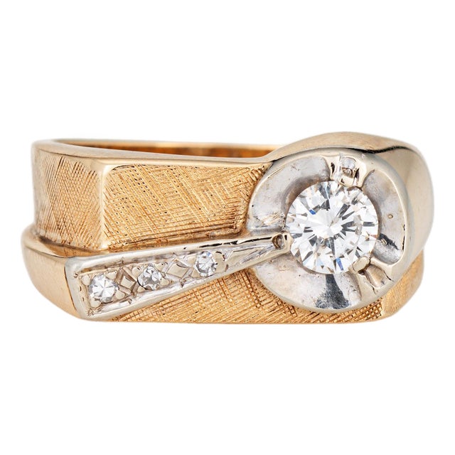 70s Vintage Diamond Shooting Star Ring Sz 5 Band 14k Gold Celestial Jewelry For Sale