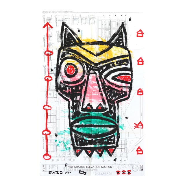 Winking Mask - Original Pop Street Art Acrylic Painting on Architectural Paper by Gary John For Sale