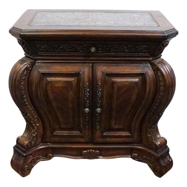 Aico Michael Amini Romanza Collection Old World Baroque 38" Bombe Nightstand - Deep Claret Finish 74040-56 For Sale