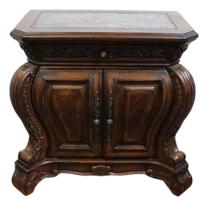 Aico Michael Amini Romanza Collection Old World Baroque 38" Bombe Nightstand - Deep Claret Finish 74040-56