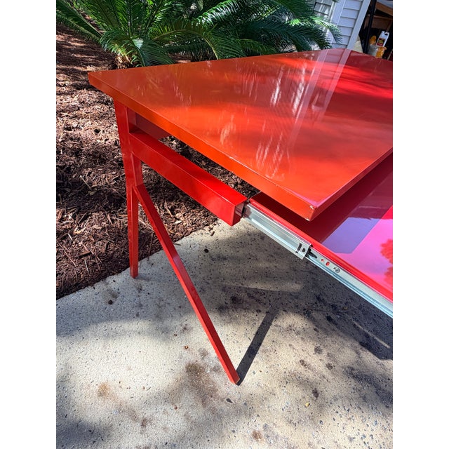 Metal Modern Red Lacquered Desk and Chair For Sale - Image 7 of 14