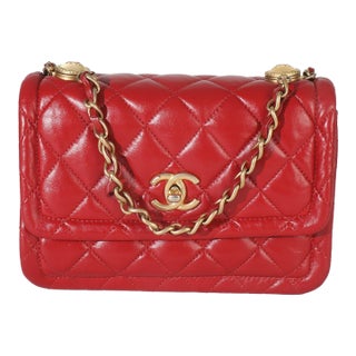 Red Quilted Puffy Calfskin Small Twist Your Buttons Flap Bag For Sale