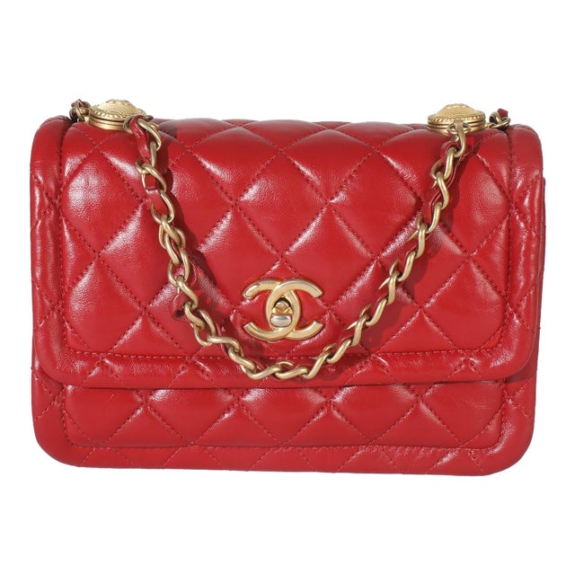 Red Quilted Puffy Calfskin Small Twist Your Buttons Flap Bag For Sale