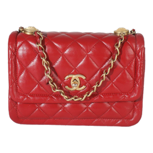 Red Quilted Puffy Calfskin Small Twist Your Buttons Flap Bag