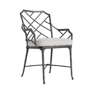Brown Jordan Calcutta Arm Chair, Textured Pewter frame with Fusion Dove fabric For Sale
