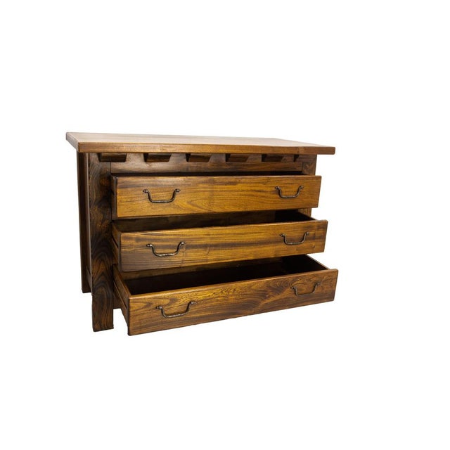 Brutalist French Elm Commode Chest of Drawers, 1970s For Sale - Image 9 of 12