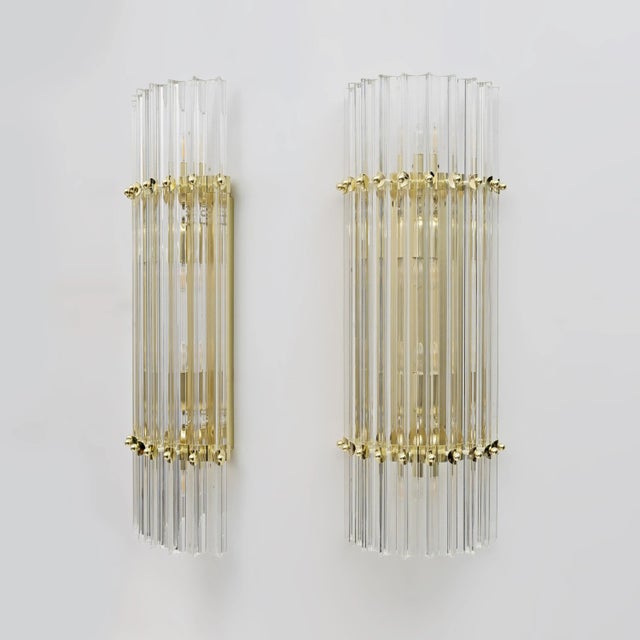 Mid-Century Brass and Murano Glass Triedri Sconces in the style of Venini, 2000s, Set of 2 For Sale - Image 11 of 11