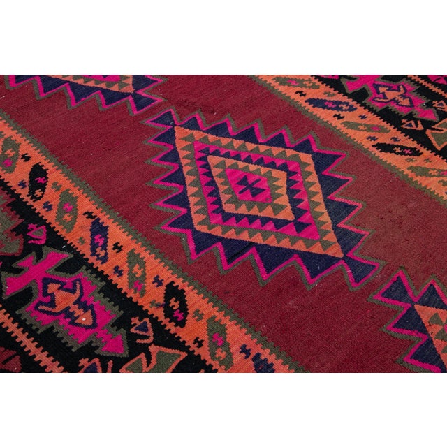 Vintage Kilim Handmade Flatweave Tribal Motif Red Wool Runner For Sale - Image 9 of 10