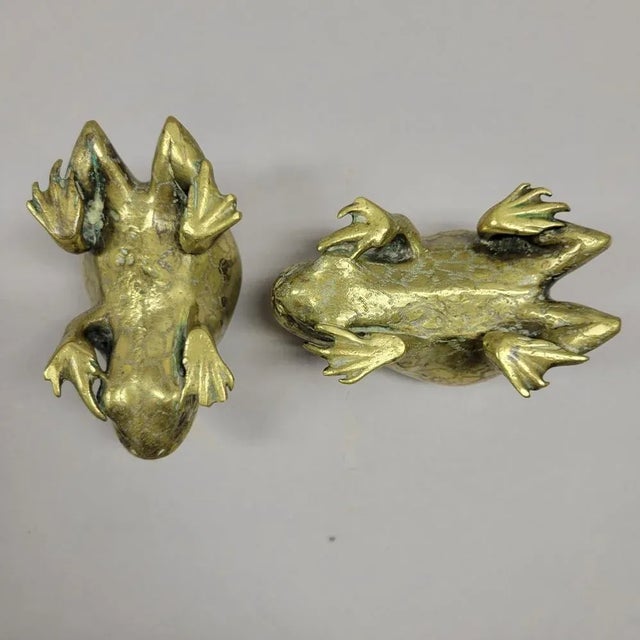 Metal Pair Antique Chinese Bronze Toads or Frogs For Sale - Image 7 of 9