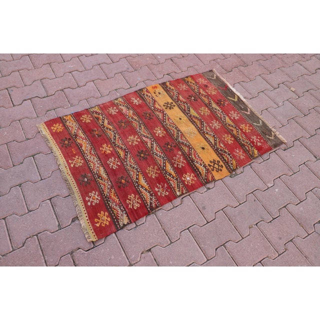 Rustic 1980s Turkish Red Striped Cecim Kelim For Sale - Image 3 of 9