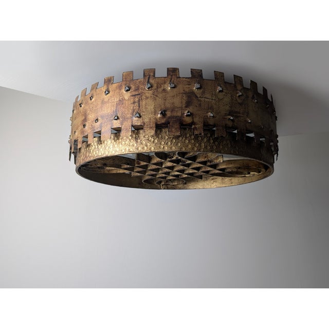 Metal Mid-Century Brutalist Ceiling Lamp in Gilded Wrought Iron, 1940s For Sale - Image 7 of 12