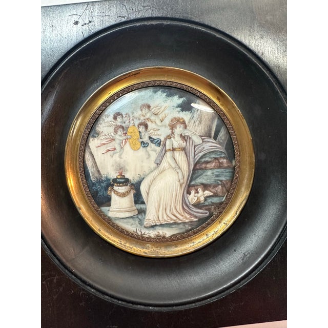 French 19th Century Neoclassical Miniature Painting Pair in Original Ebonized Frames & Glass, Circa 1850, Paris For Sale - Image 3 of 12