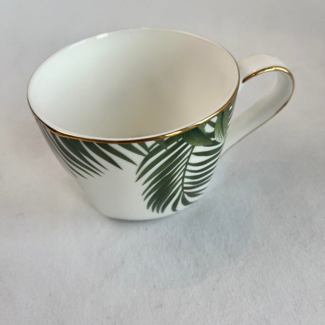 1990s Longfei China Porcelain Square Tea Set of 12 Saucers Tea Cups Palm Fronds Modern, 1990s For Sale - Image 5 of 7