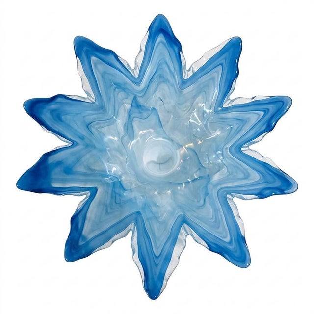 15" Vintage 1970s Lavorazione Arte Murano Powder Blue Splash Centerpiece Bowl For Sale - Image 10 of 10