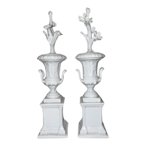 Pair, Cabinet of Curiosity Neoclassical Style Blanc De Chine Porcelain Urns