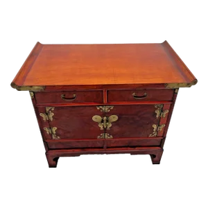Vintage Cabinet Korean Bandaji Style Nightstand 2 Hidden Bottom Drawers 4 Total
