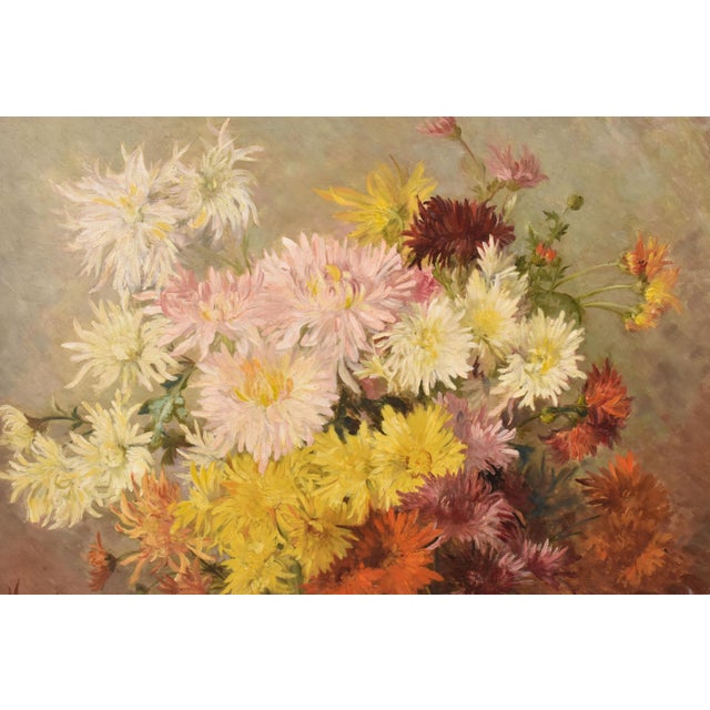 French Artist, Still Life of Flowers with Chrysanthemums and Daisies, 1898, Oil on Canvas For Sale - Image 3 of 11