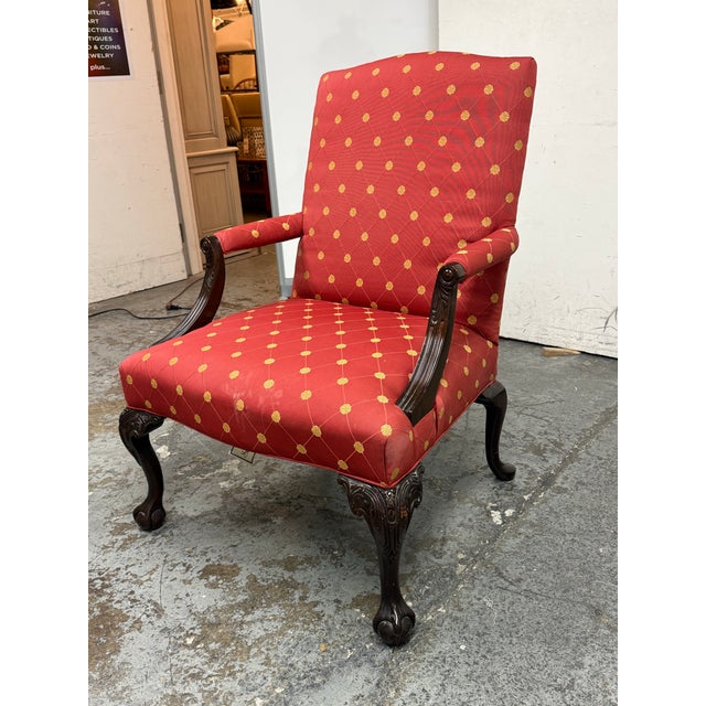 Design Plus Gallery presents a Chippendale Style Claw Foot Armchair from Sherrill Furniture. The chair presents a tall,...