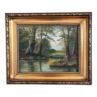 Vintage Original Landscape Oil Painting, Signed River Art For Sale