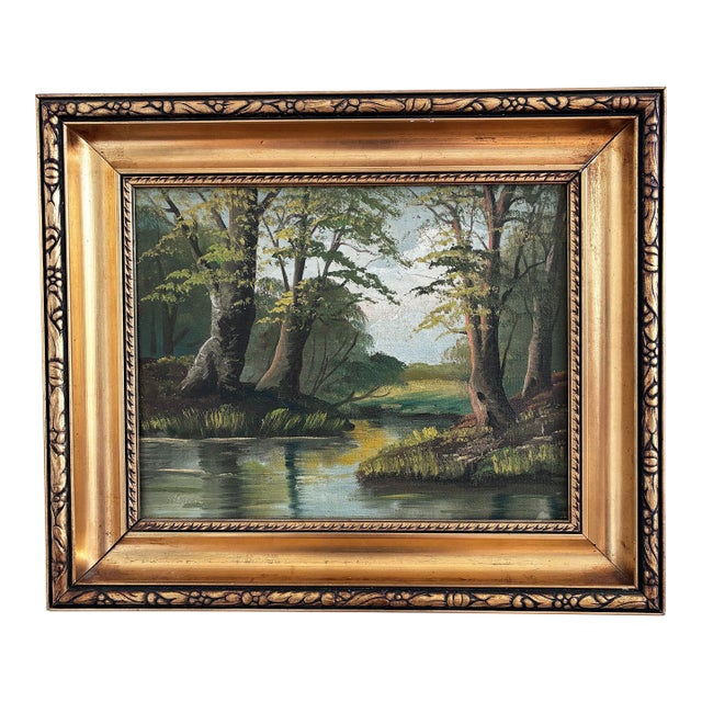Vintage Original Landscape Oil Painting, Signed River Art For Sale