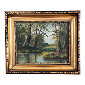 Vintage Original Landscape Oil Painting, Signed River Art