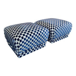 1970's Velvet Checkerboard Ottoman For Sale