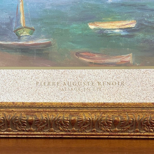 1980s Vintage Pierre-Auguste Renoir "Paysage en Été" Framed Lithograph Print – Premium Custom Antique Gold Leaf Frame With Textured Linen Matting For Sale - Image 5 of 9
