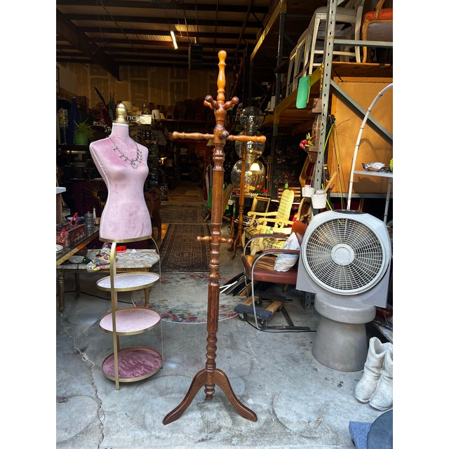 Wood 1970s Tall Vintage Hand Carved Wooden Coat Rack For Sale - Image 7 of 9