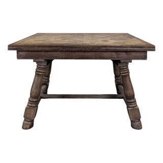 Extendable Oak Table with Marquetry Top and Baluster Legs, 1940s For Sale