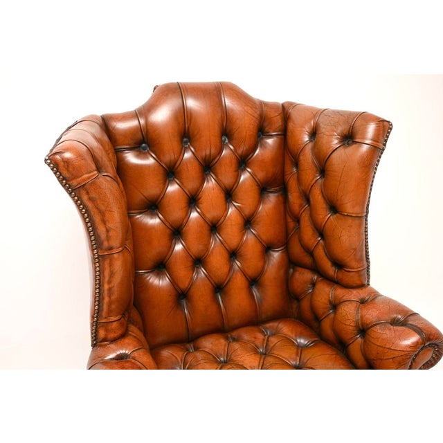 Deep Buttoned Leather Wing Back Armchair, 1930s For Sale - Image 6 of 9