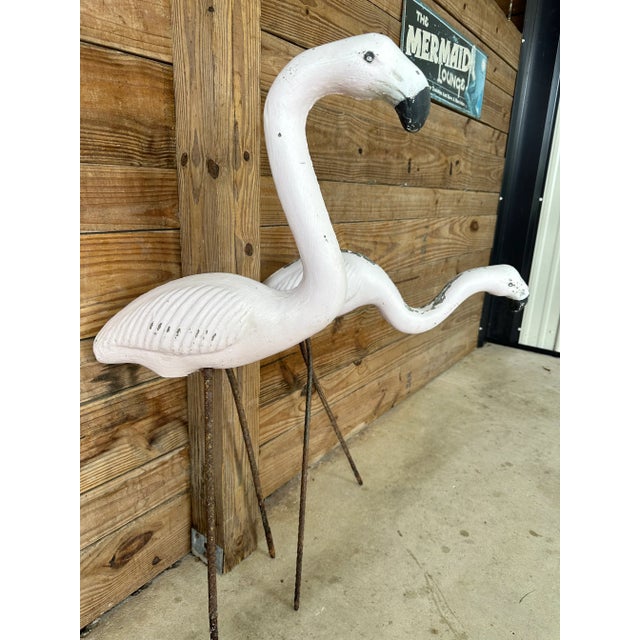 Light Pink Early Mid-20th Century Coastal Concrete Flamingo Garden Ornaments-Pair For Sale - Image 8 of 12