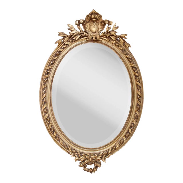 Large French Belle Époque Era Gilded Oval Mirror For Sale
