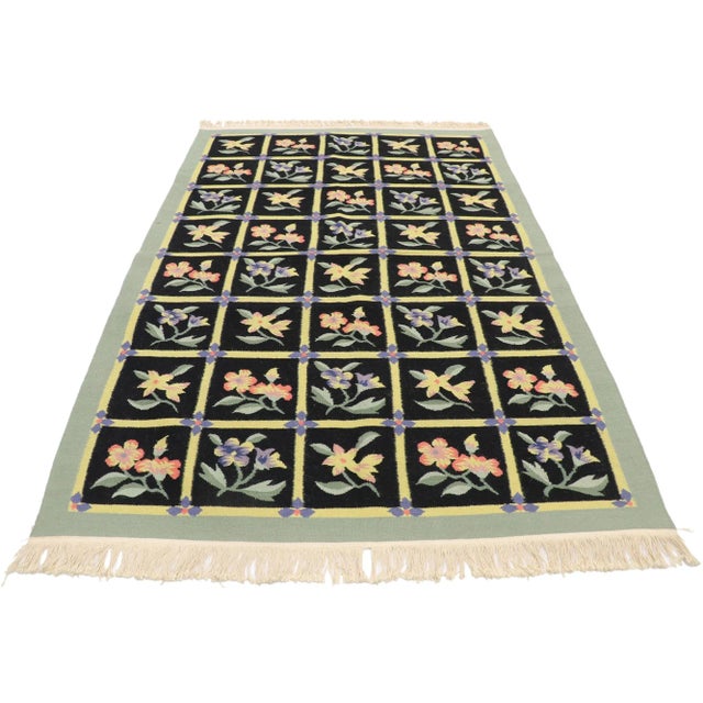 Farmhouse Vintage Chinese Garden Kilim Rug - 04'02 X 06'03 For Sale - Image 3 of 9