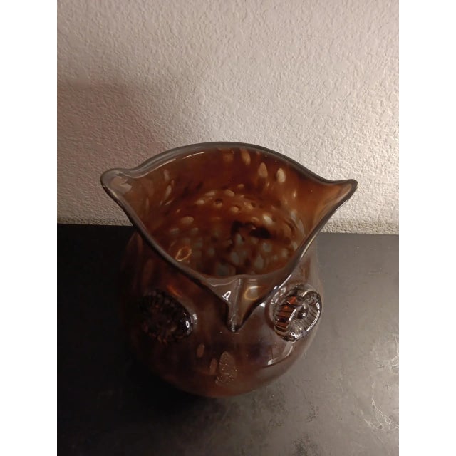 1980s Murano Style Art Glass With Copper Aventurine Owl Vase For Sale - Image 4 of 6