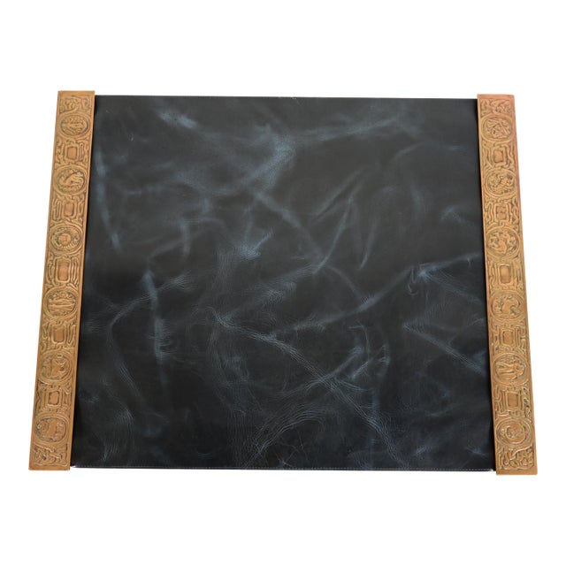 Tiffany Studios New York Zodiac Bronze Blotter Ends With Leather Desk Blotter For Sale