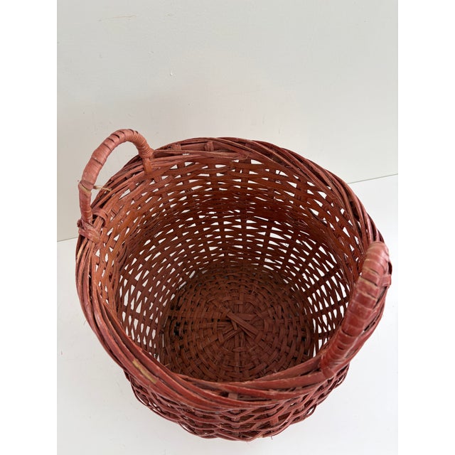 Wood Large Antique Red Painted Splint Basket With Handles, C. 1880–1920 For Sale - Image 7 of 10