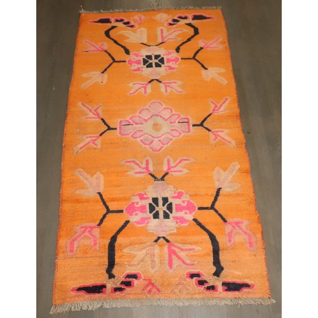 Textile Bright Orange Floral Vintage Tibetan Rug rug no.j4589 For Sale - Image 7 of 7