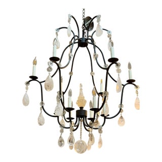 Italian Wrought Iron & Rock Crystal Chandelier - 1 of 2 Available For Sale