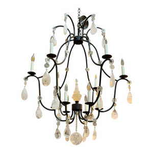 Italian Wrought Iron & Rock Crystal Chandelier - 1 of 2 Available