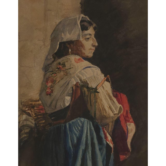 Early 19th Century Watercolor of a Woman, Southern Italy, 19th Century or Earlier For Sale - Image 5 of 5