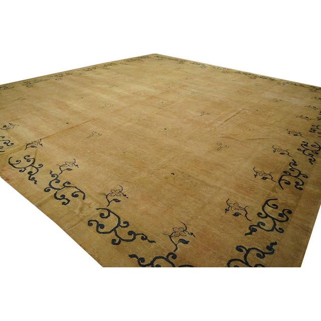 Beautiful Genuine Antique Chinese Mongolian Rug Decorated With Simple Folitate Pattern For Sale - Image 4 of 7