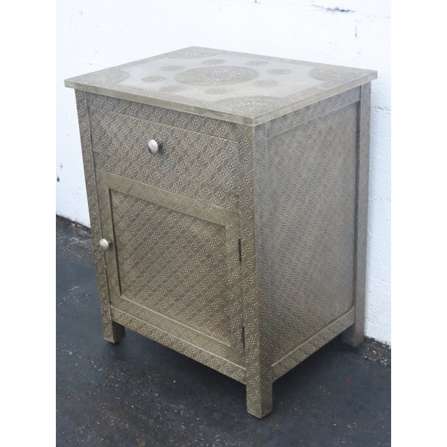 Embossed Metal Overlay End Tables Nightstands a Pair 6674 For Sale - Image 11 of 18